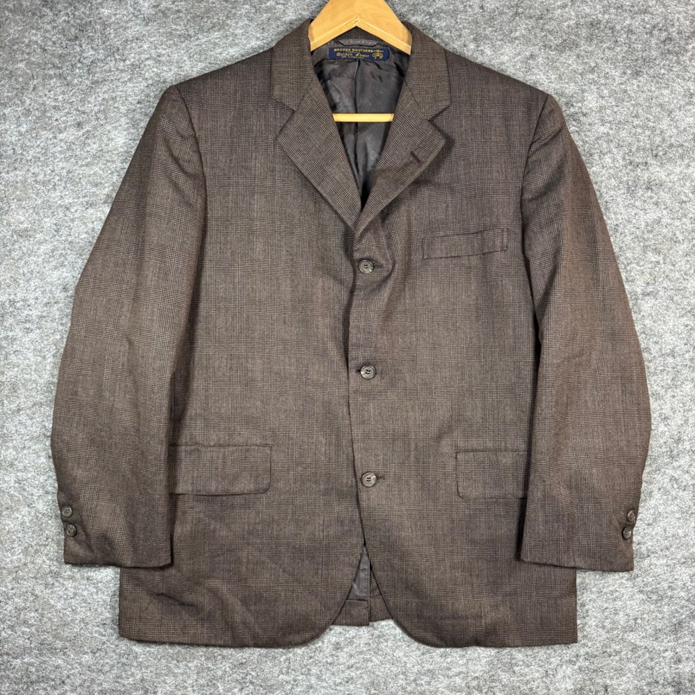 Brooks Brothers Makers Blazer Jacket Mens 40R Golden Fleece Brown Glen Check